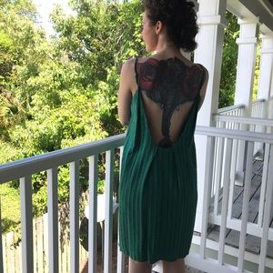 BCBG Open Back Swing Dress in Emerald Green